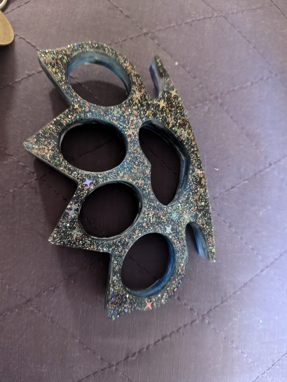 Glittery Teal Knuckle Duster Ring - Women's Accessory